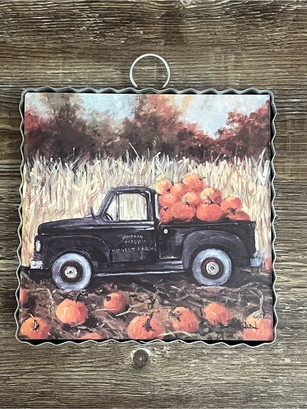Black Truck with Orange Pumpkins Wall Art - Autumn Home Decor